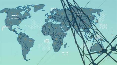 Animaci N Del Procesamiento De Datos Con Mapa Mundial Sobre L Neas De