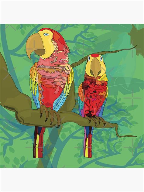 Pegatina Hermoso Arte Vectorial De Dos Guacamayos Scerlet O Loros