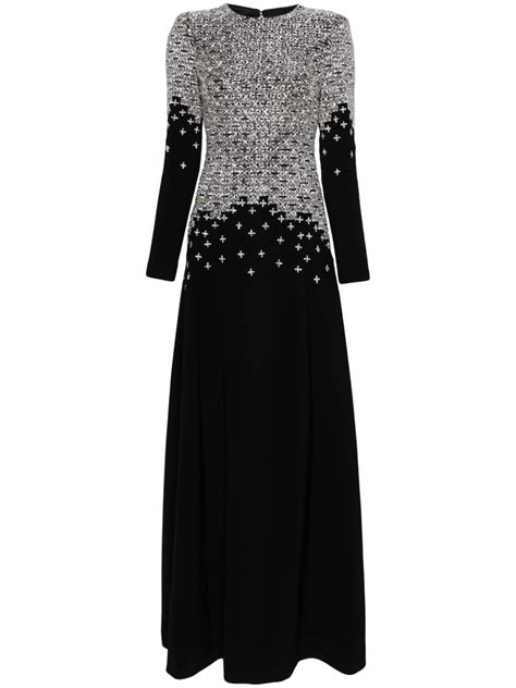 Dina Melwani Crystal Embellished Crepe Gown Black Farfetch