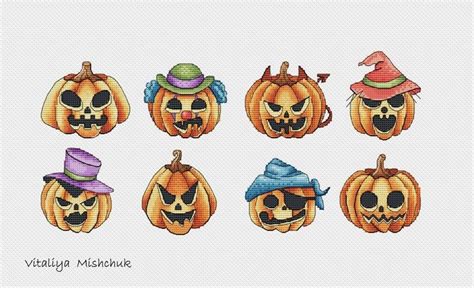 Halloween Pumpkins Cross Stitch Patterns Spooky Scary Set Etsy Canada