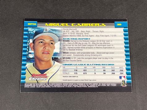 2002 BOWMAN CHROME DRAFT MIGUEL CABRERA BDP156 PROSPECT MARLINS