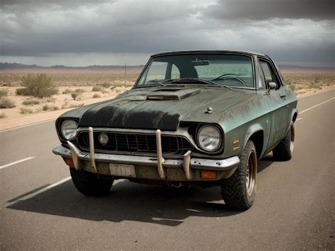 Un Coche Verde Y Negro Circula Por Una Carretera Foto Premium