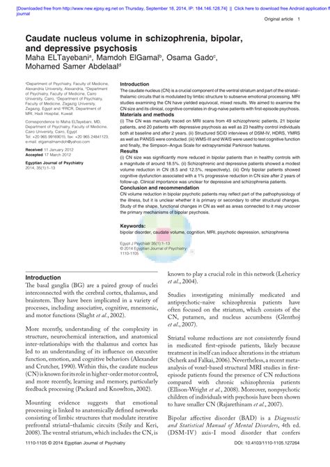 (PDF) Caudate nucleus volume in schizophrenia, bipolar, and depressive psychosis