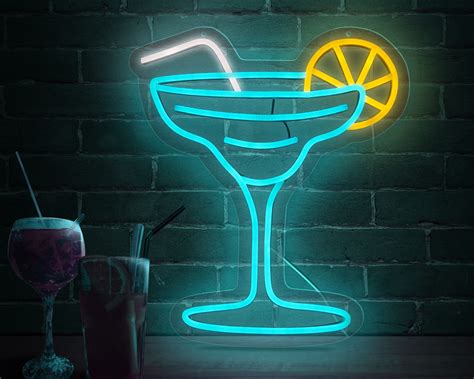 Cocktail Martini Neon Signs For Wall Decor Dimmable Usb Powered Hanging Margarita Led Neon