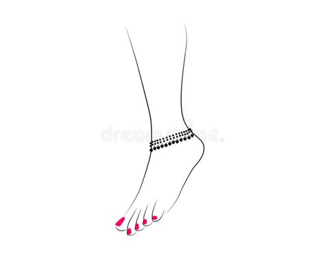 Beautiful Indian Woman Feet Drawing With Anklet And Pink Nail Polish