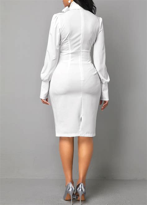 Bow Collar White Long Sleeve Dress Usd 4198