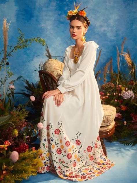 Frida Kahlo X Shein X Designer Oxana Vestido Con Estampado Floral De