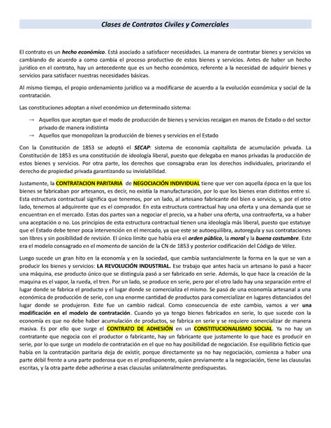 Primer Parcial De Contratos Clases De Contratos Civiles Y Comerciales