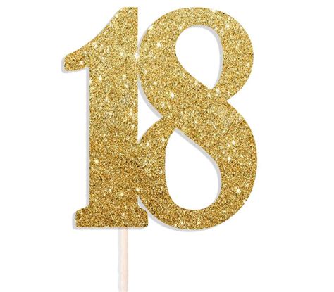 Number 18 Gold Glitter Cake Topper 18th Birthday Party Eighteenth