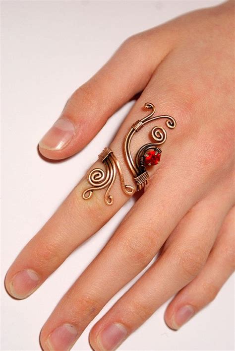 Wire Wrapped Ring Copper Wire With Red Crystal Stone Ring Wire