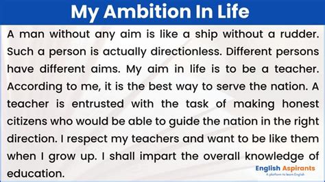 My Ambition In Life Essay 100 120 130 150 200 250 Words