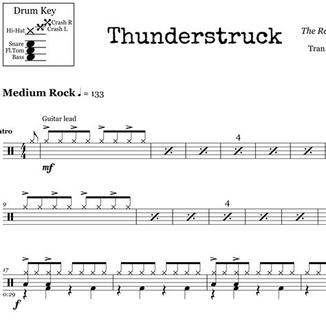 Thunderstruck - ACDC - Drum Sheet Music