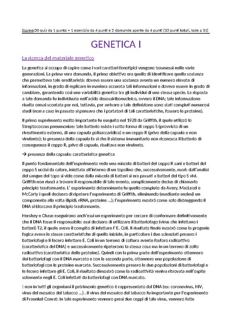 Genetica I Riassunto Biologia Esame 20 Quiz Da 1 Punto 1