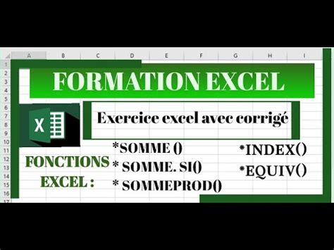 EXERCICE Sur Les Fonctions EXCEL SOMME SOMME SI SOMMEPROD INDEX