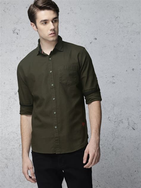 Buy Ecko Unltd Men Olive Green Regular Fit Solid Casual Shirt Shirts For Men 2341340 Myntra