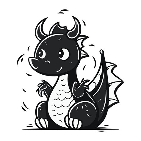 Cute cartoon dragon. Vector illustration in black and white colors. 32924972 Vector Art at Vecteezy