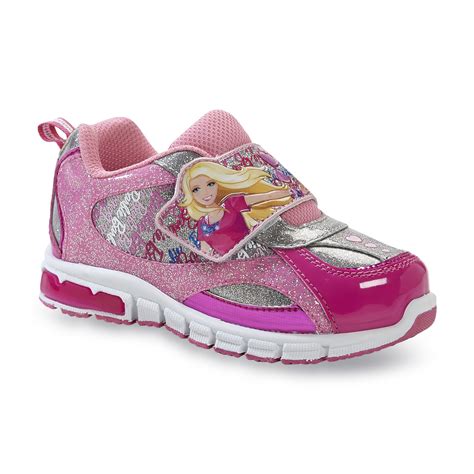 Disney Barbie Toddler Girls Pinksilver Glittered Light Up Athletic Shoe