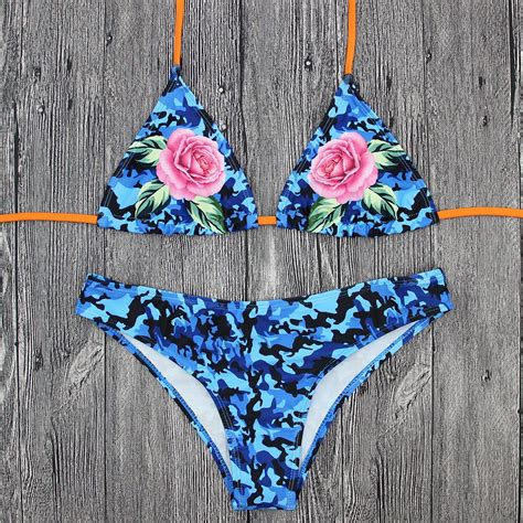 Floral Print Bikini Sets Women Sexy Thong Two Pieces Swimsuits 2019