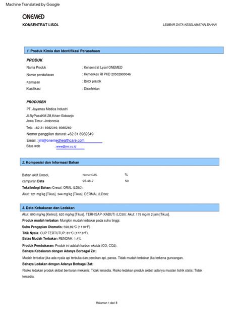 MSDS Lysol | PDF