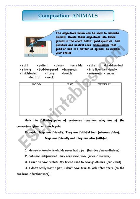 WRITING A COMPOSITION ABOUT ANIMALS - ESL worksheet by urpillay