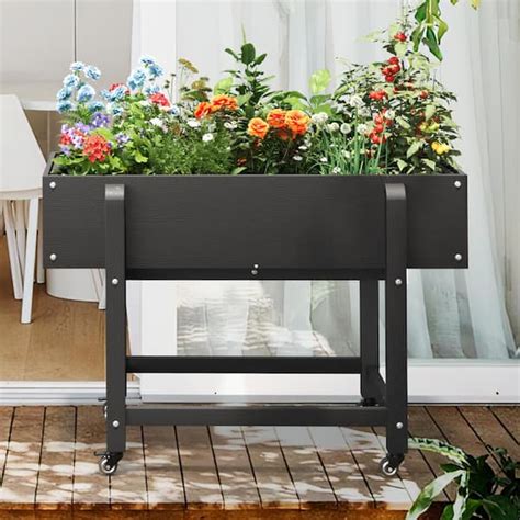 Lue Bona 39 In X 20 In X 28 In Black Plastic Raised Garden Bed Mobile