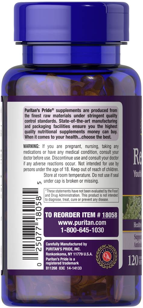 Resveratrol 100 Mg 120 Rapid Release Softgels 18058 Puritan S Pride