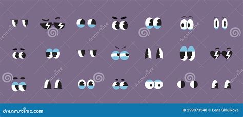 Set Of Retro Cartoon Eyes Groovy Comic Characters Different Gaze