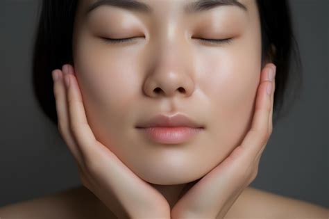 Premium Photo Relaxing Woman With Closed Eyes And Hands On Face In