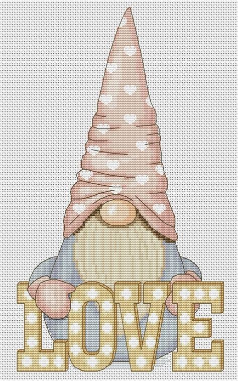 Valentine Gnome Cross Stitch Pattern Valentines Day Digital Etsy