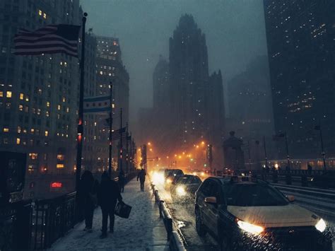 A Snowy Night Here In Chicago Snow Night Nyc Snow Chicago At Night