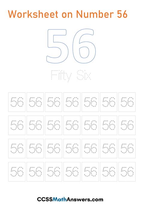 Worksheet on Number 56 | Printable Number 56 Tracing, Writing, Counting ...