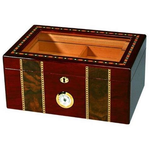 Elaborate 100 Cigar Tempered Beveled Glass Top Humidor In Cherry