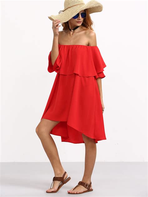 Flounce Layered Neckline Chiffon Dress SheIn Sheinside