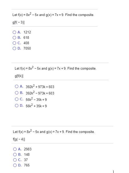 Solved Let F X 8x 5x And G X 7x 9 Find The Composite