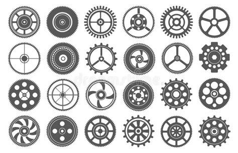 Flat Gears Mechanical Cogwheels Stencil Machine Gear Icons For