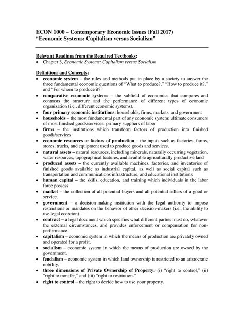 Chapter 3 Study Guide ECON 1000 Contemporary Economic Issues Fall