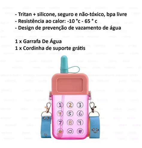 Garrafa De Agua Portatil Cantil Em Forma Celular Infantil Cor Rosa