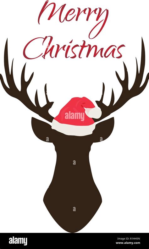 Vector Illustration Of Christmas Deer With Santa Hat Holiday