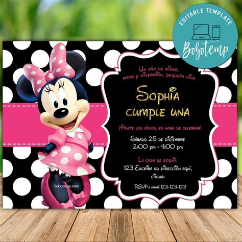 Invitación Fiesta De Cumpleaños De Minnie Mouse Rosa Oro 0F3