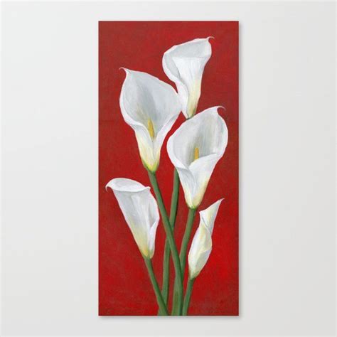 Hand Painted White Calla Lilies On Red Canvas Print By AngelaDufour