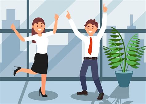 Premium Vector Happy Office Workers Celebrating Achievement Of