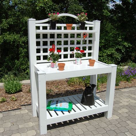 White Vinyl Outdoor Potting Bench With Trellis Made In USA