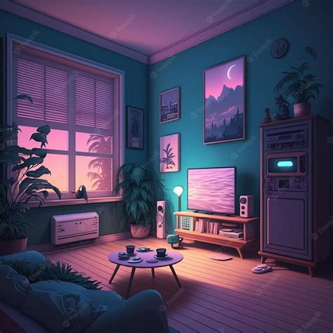 Premium Photo Lofi Living Room Interior Design With Window Anime Look