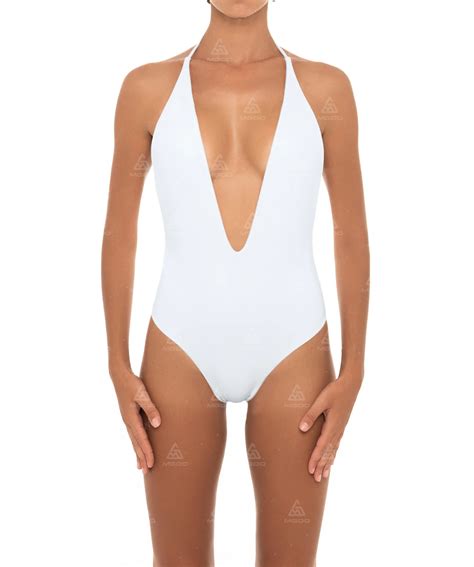 Ops Hanging Neck Halter Deep V Sexy Backless One Piece Bikini Mgoobeachwear