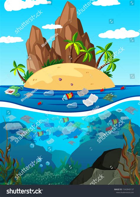 Water Pollution Plastic Bags Ocean Illustration Stock Vector (Royalty ...