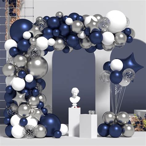 Zfunbo Navy Blue Silver Balloon Garland Arch Kit 118pcs