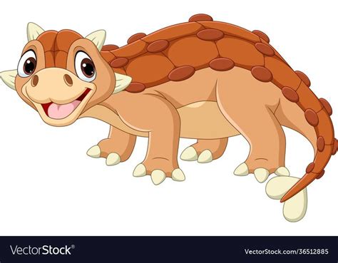 Cartoon Happy Ankylosaurus On White Background Vector Image On