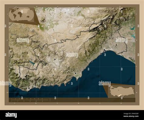 Mersin Province Of Turkiye Low Resolution Satellite Map Locations Of