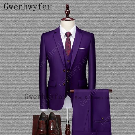 Gwenhwyfar Jacketpantsvest Purple Mens Suits Groom Wear Tuxedos 3