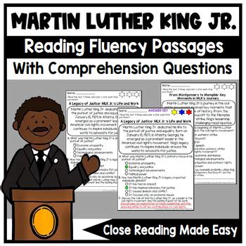 Martin Luther King Jr Reading Comprehension Passages And Questions 1st